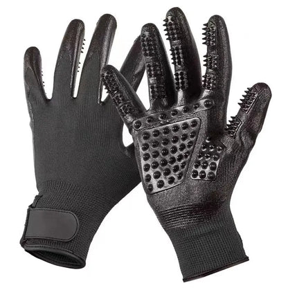 Gentle Pet Grooming Gloves Soft Textured Design for Cats Dogs Horses | Ergonomic Bathing Brushing for Sensitive Short Long Hair