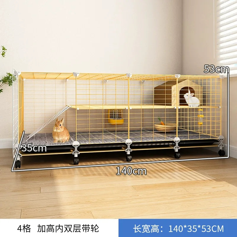 Large Two-Story Rabbit Cage Metal Wire Pet Hutch with Removable Tray Home Bunny House for Indoor Spacious Habitat for Rabbit
