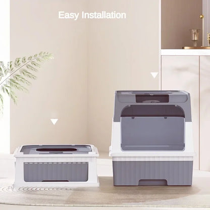 Portable Collapsible Cat Litter Pan with Splash Guard and Plastic Scoop - Pet Litter Box with Lid, Easy to Clean and Assemble