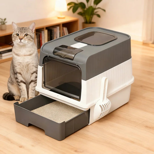 Enclosed Cat Litter Box Extra Large Anti Odor Anti Spill With Transparent Door Covered Cat Toilet Pet Cleaning Products For Cats