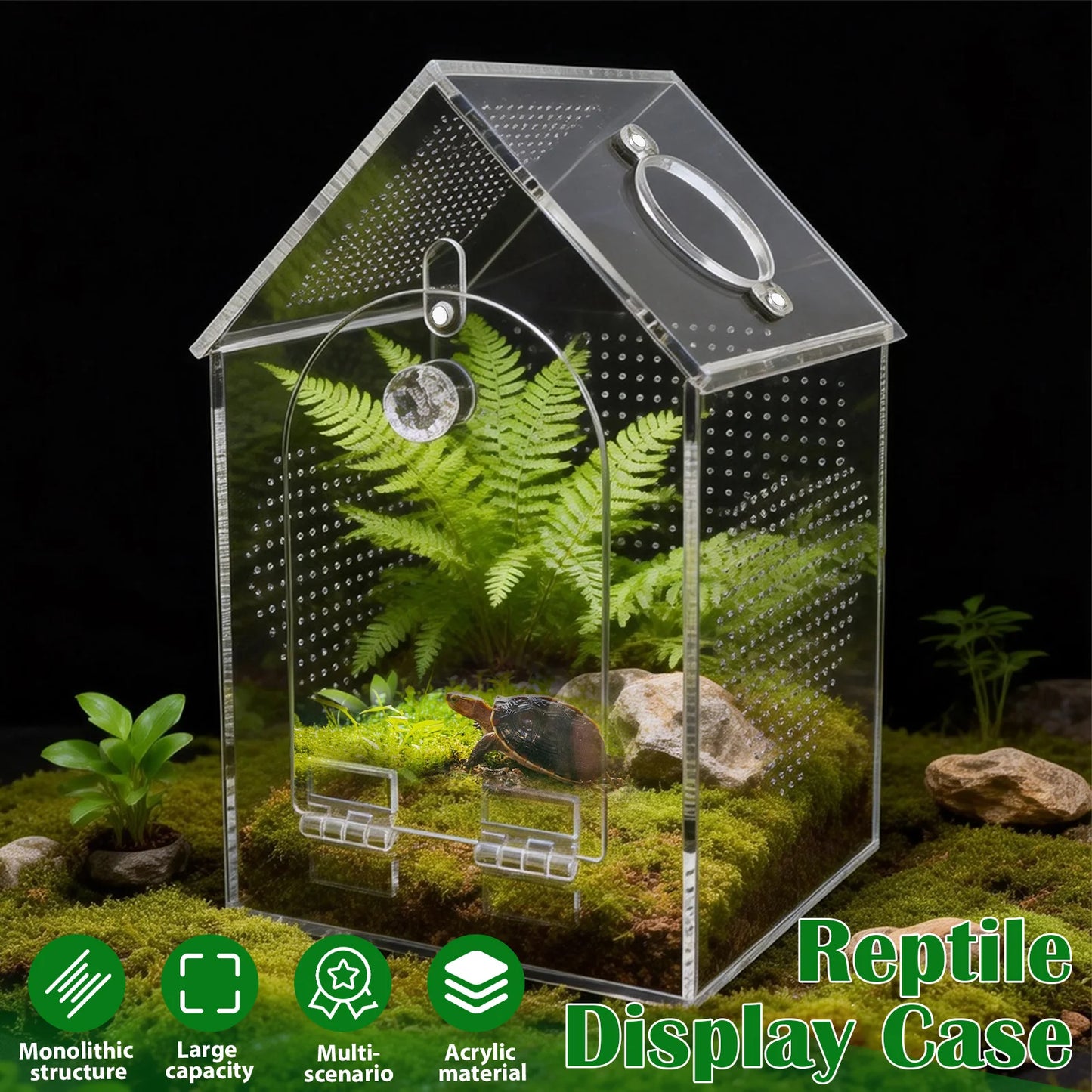 Clear Jumping Spider Enclosure Acrylic Tarantula Terrarium with Feeding Port and Ventilation Holes Small Reptile Feeding Box