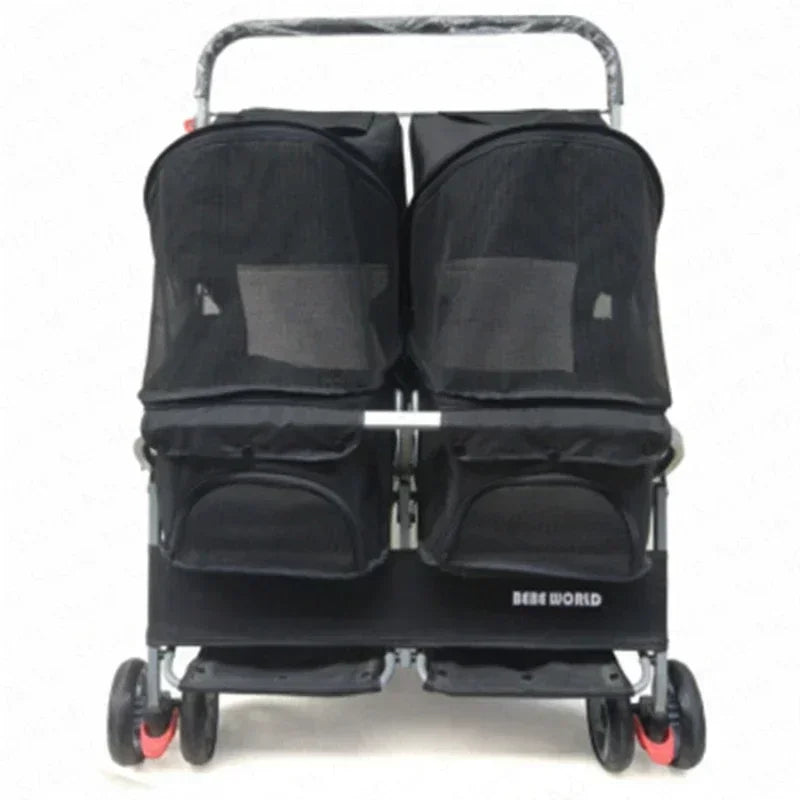 Ultra-light Two-seat Pet Stroller with Double Sleeping Bed Car - Removable Washable Widening Care for Cats And Dogs