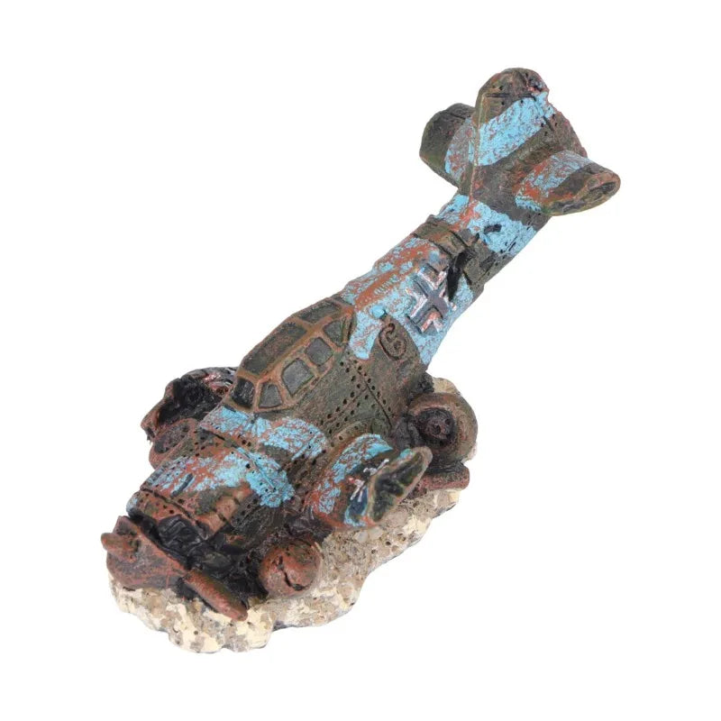 1PC Mini Resin Craft Fish Tank Plane Artificial Plane Wreckage Decor Aquarium Landscape Ornament