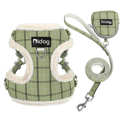 Breathable Dog Harness Leash Bag Set Winter Warm Dog Fur Harnesses Vest Pet Walking Rope With Garbage Bag for Small Medium Dogs