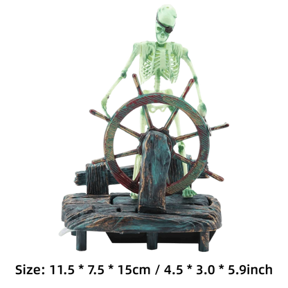Air-Driven Aquarium Pirate Captain Decoration Undersea Design Landscape Style Skeleton Ornament Pirate Theme Aquatic Ornament