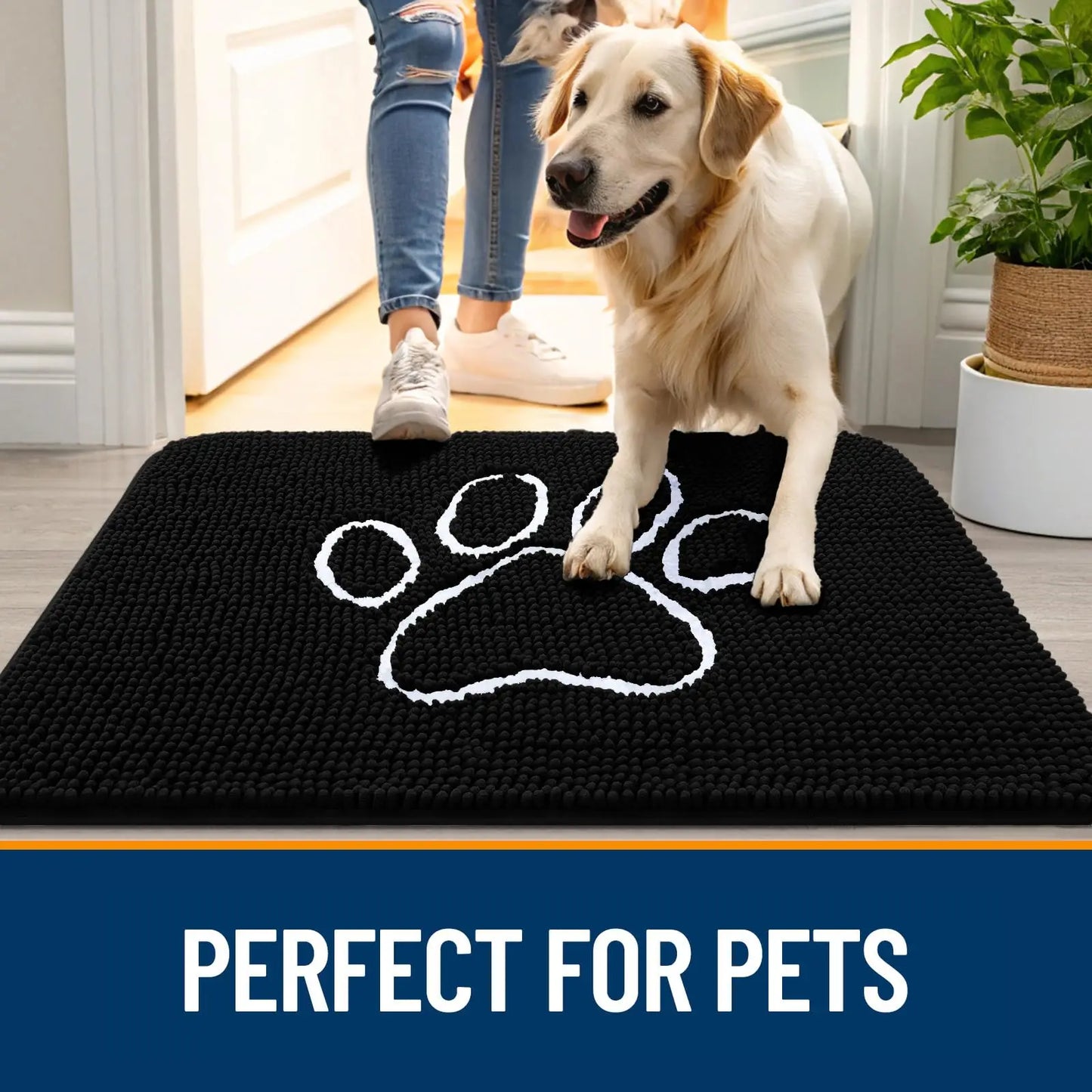 Kitinjoy Ultra Absorbent Chenille Mud Doormat With Paw Print Design Non-Slip Quick-Dry Washable Mats Door Mat for Muddy Dog Paws