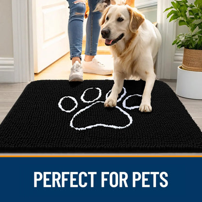 Kitinjoy Ultra Absorbent Chenille Mud Doormat With Paw Print Design Non-Slip Quick-Dry Washable Mats Door Mat for Muddy Dog Paws