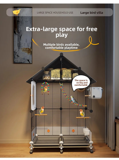 Large Bird Cage for Parrots Spacious Aviary with Standing Pole Luxury Cockatiel & Budgie Habitat Anti-Scatter Design Bird Villa