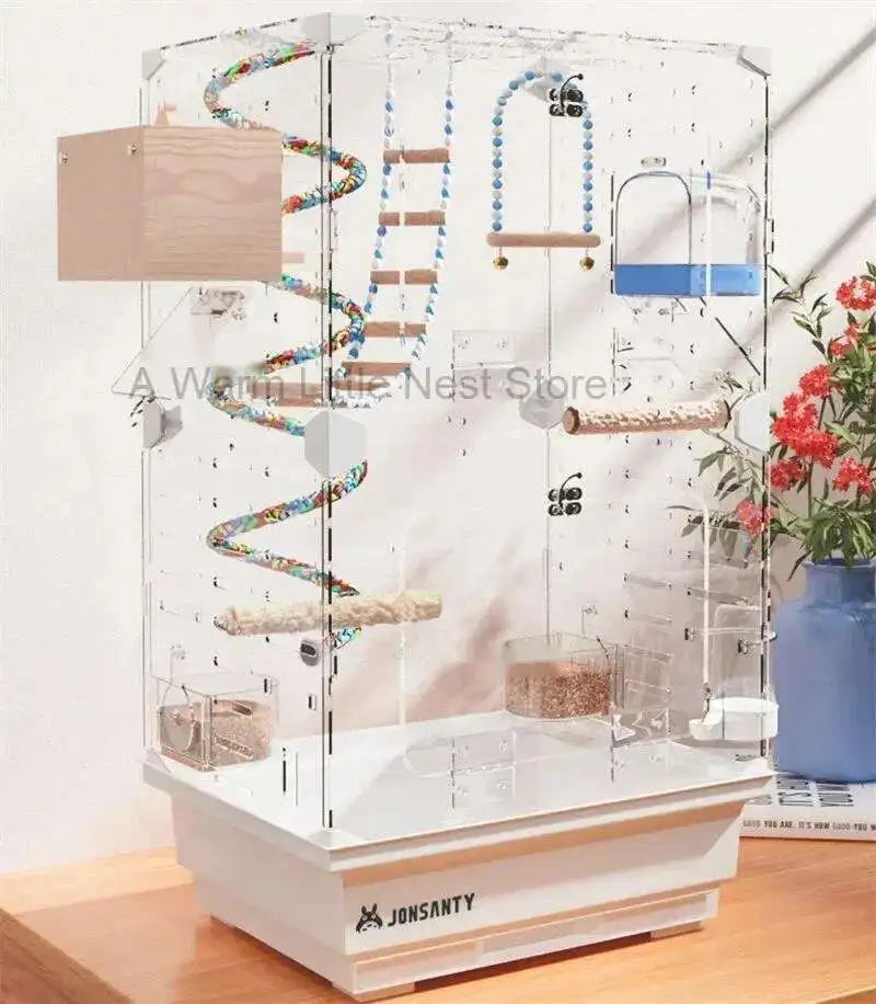 Large Acrylic Splash-proof Breathable Birdcage Fully Transparent Ornamental Bird Cage Parrot Cage Budgie Cockatiel Luxury Villa