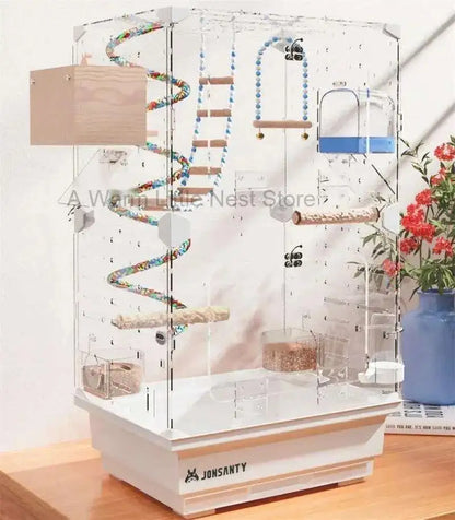 Large Acrylic Splash-proof Breathable Birdcage Fully Transparent Ornamental Bird Cage Parrot Cage Budgie Cockatiel Luxury Villa