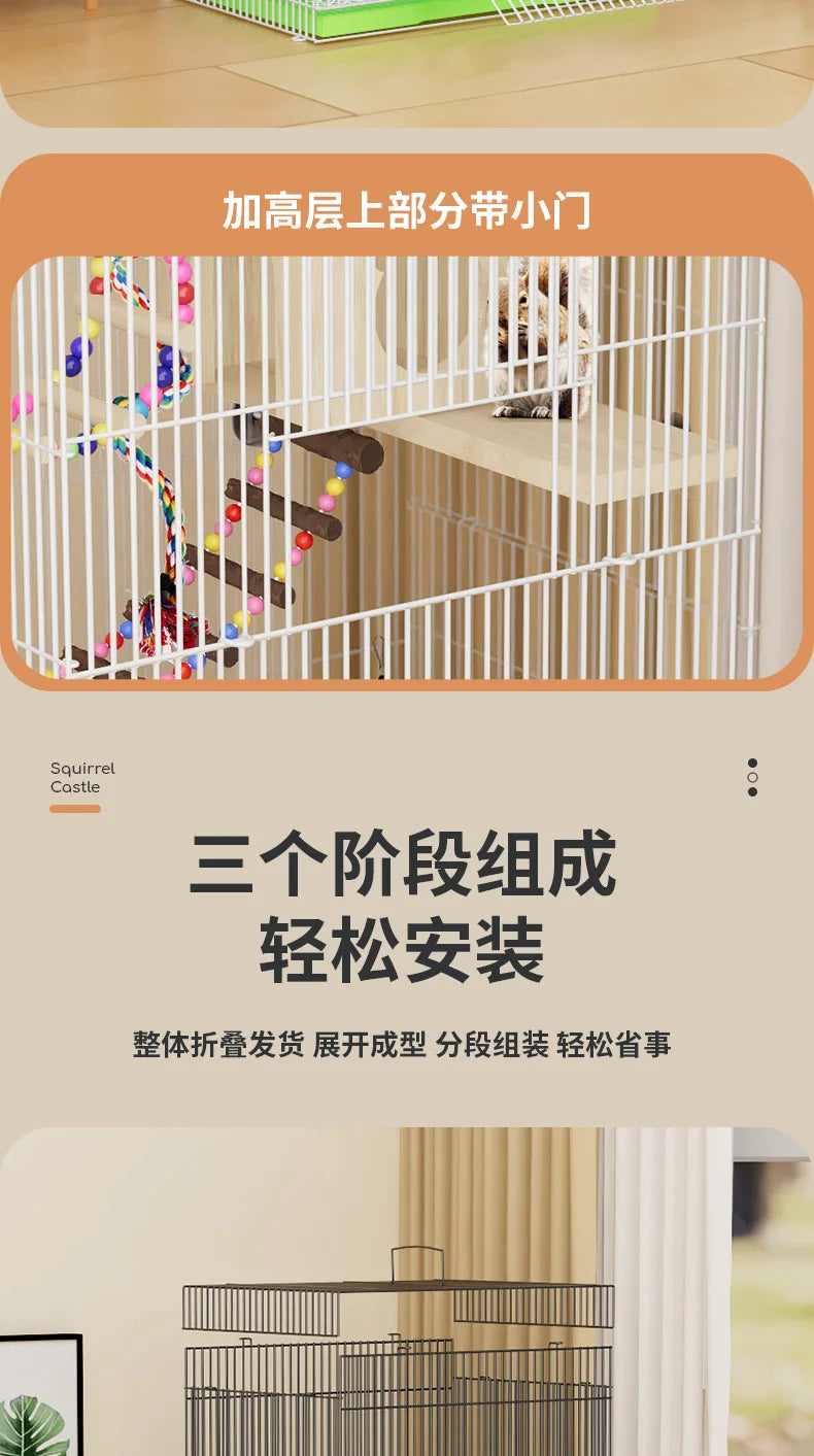 ‌3-Tier Extra Large Small Pet Cage - Sugar Glider Ferret-Proof Habitat, Multi-Level Rat Mansion Villa, Chew-Proof Removable Tray