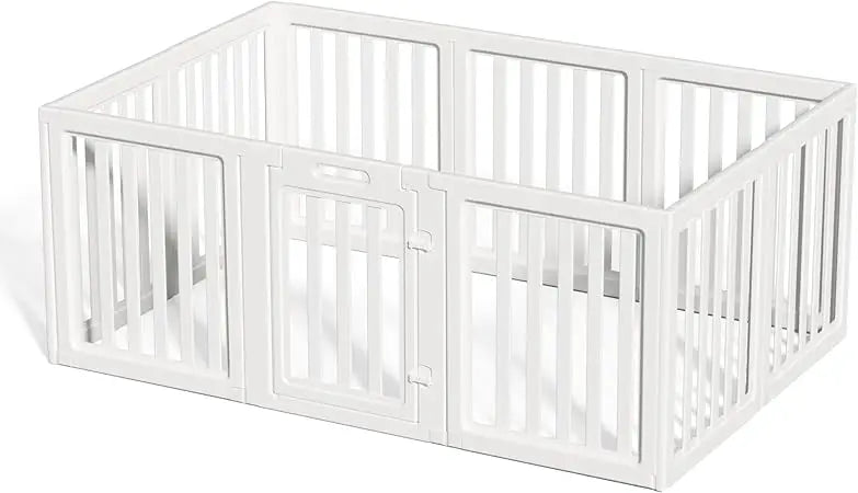 Portable Indoor/Outdoor Dog Playpen with Door, Easy Assembly and Cleaning, Suitable for Puppies, White, 23.6 Inch Height