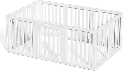Portable Indoor/Outdoor Dog Playpen with Door, Easy Assembly and Cleaning, Suitable for Puppies, White, 23.6 Inch Height