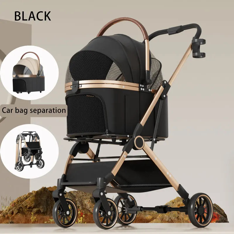 Pet 2-in-1 Portable Foldable Pet Strollers with Detachable Bag for Dogs Cats and Small Outdoor Pet Carts Basket Can Be Separated