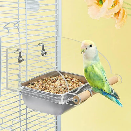 Acrylic Cage Mounted Bird Feeder Anti Splashing Large Capacity Bird Food Dispenser Hangable Detachable Parrots Food Container