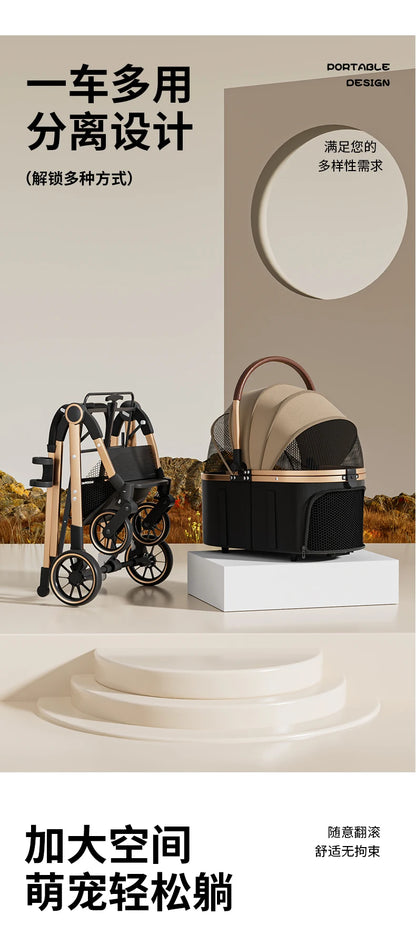 Pet 2-in-1 Portable Foldable Pet Strollers with Detachable Bag for Dogs Cats and Small Outdoor Pet Carts Basket Can Be Separated
