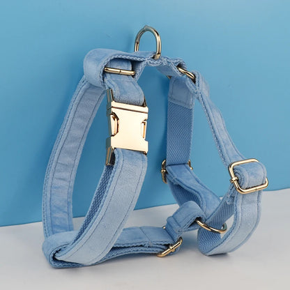 Blue Velvet Dog Collar And Leash Set For Small Medium Large Dogs Custom Engraved Nameplate Pet Supplies Dog Leash Velvet15