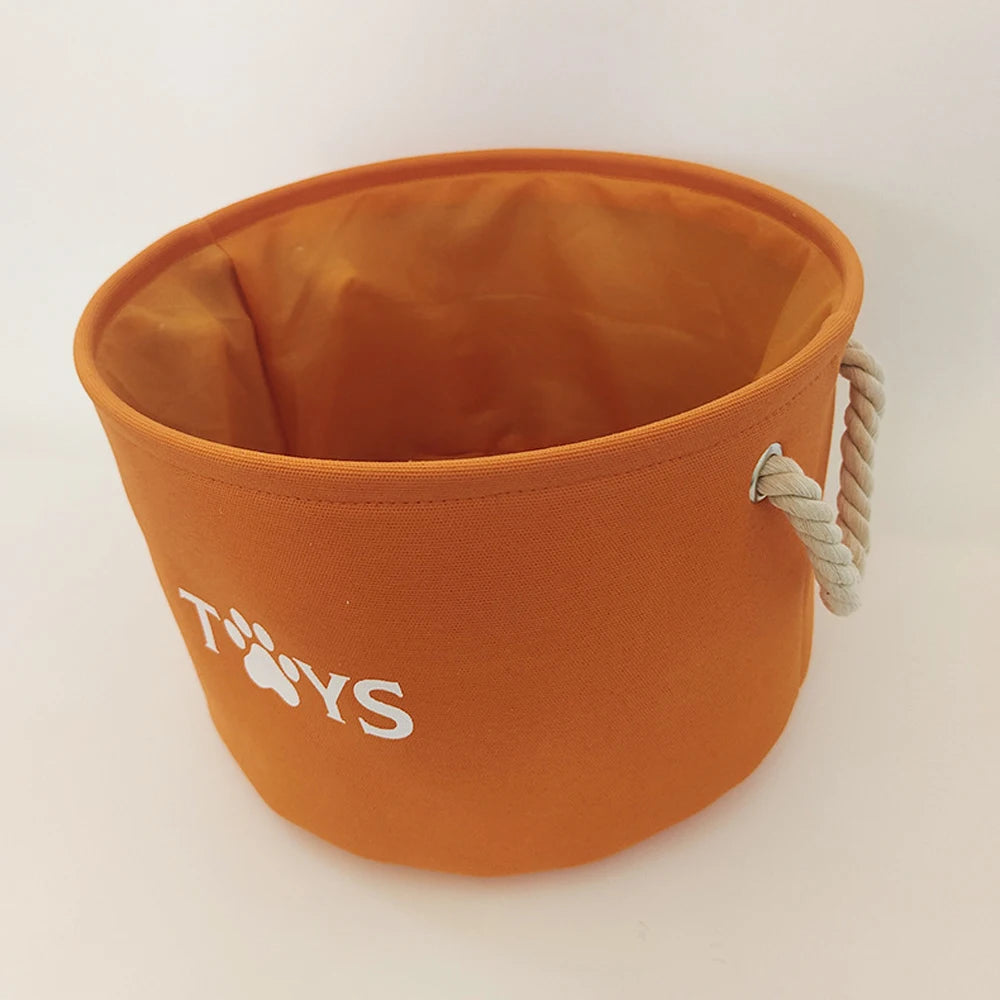 Round Dog Pet Toy Basket Cat Clothes Storage Box Foldable Storage Basket with Handle Pet Supplies