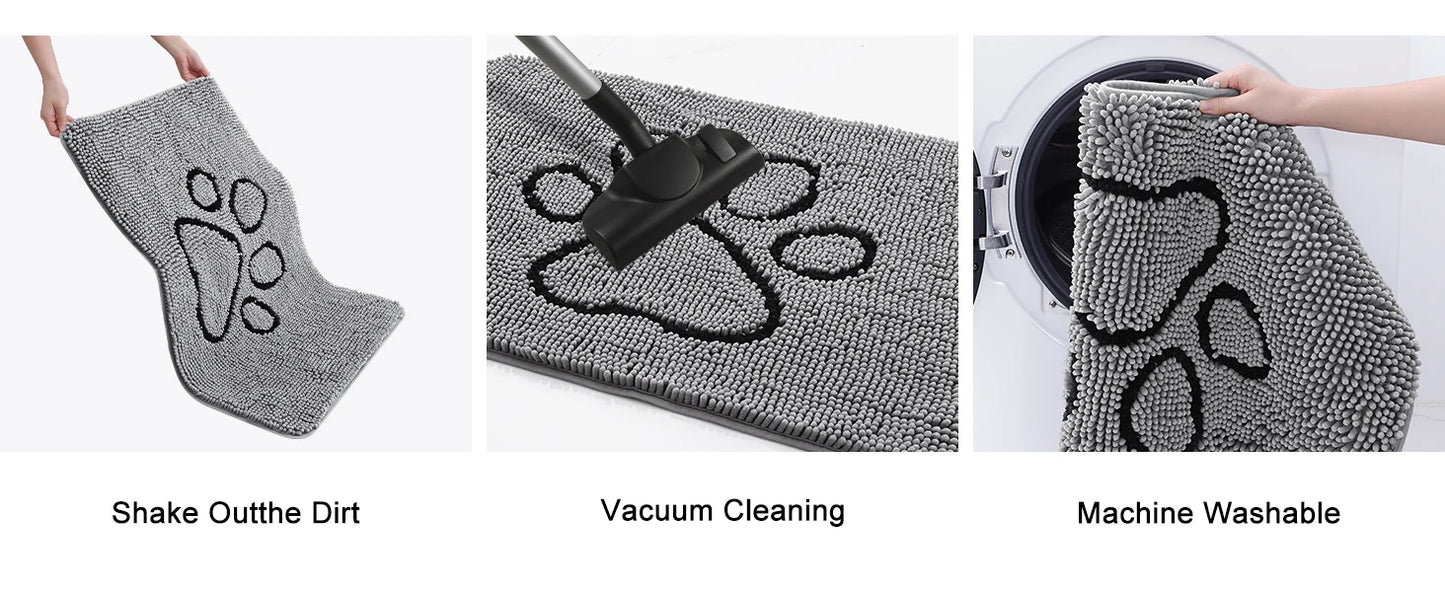 Kitinjoy Ultra Absorbent Chenille Mud Doormat With Paw Print Design Non-Slip Quick-Dry Washable Mats Door Mat for Muddy Dog Paws