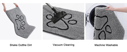 Kitinjoy Ultra Absorbent Chenille Mud Doormat With Paw Print Design Non-Slip Quick-Dry Washable Mats Door Mat for Muddy Dog Paws