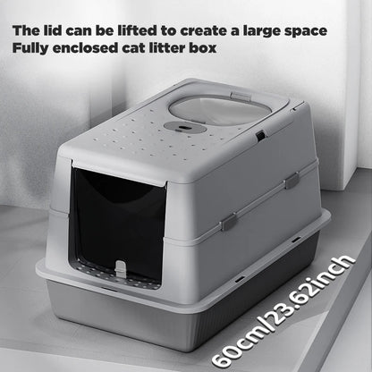 Fully Enclosed Large Flip-Top Cat Litter Box High-Sided Covered Design, Splash-Proof and Litter-Tracking Preventive Cat Toilet