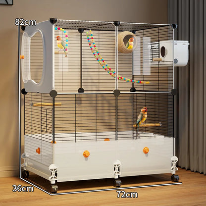 Large Bird Cage for Parrots Spacious Aviary with Standing Pole Luxury Cockatiel & Budgie Habitat Anti-Scatter Design Bird Villa