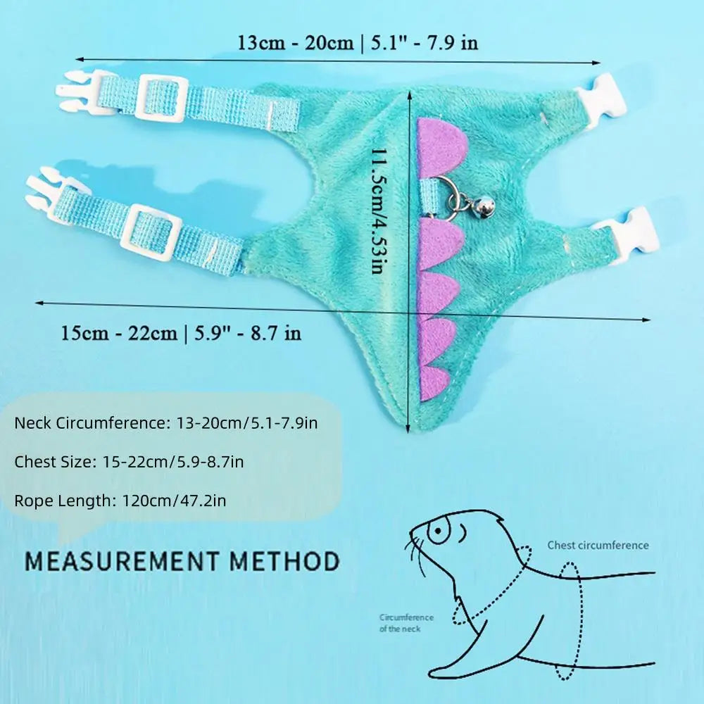 Adjustable Ferret Drawstring Vest  With Bell Pet Outdoor Walking Rope Bunny Harness Harness Vest Dinosaur Design Pet Accessories
