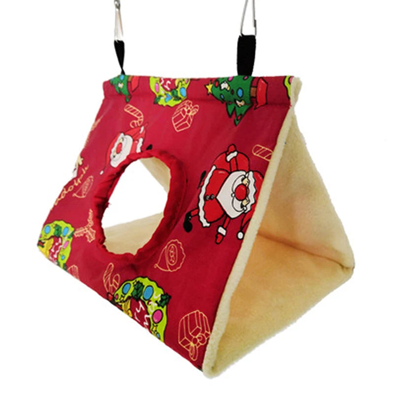 Birdhouse Winter Warm Plush Bird Parrot Swing Cage Triangle Birds Nest Animal Pattern Hamster House Pets Cages Necessary Hammock