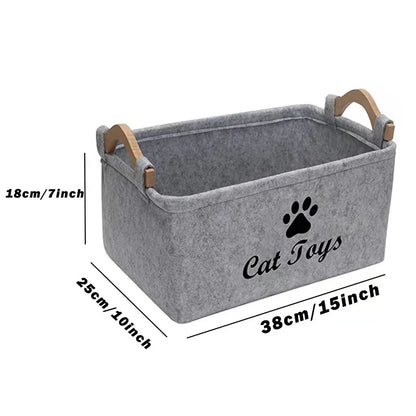 1pcs Cat Supplies Storage Basket Felt Material Cat Toy Organizer Basket With Handle Large Capacity Pet Supplies Organizer Box