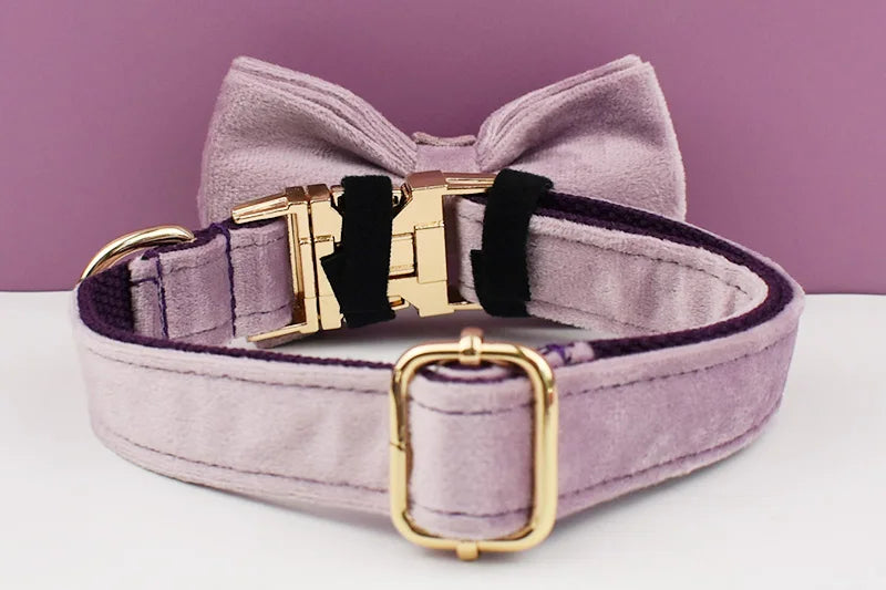 Deep Purple Velvet Powder Velvet Dog Collar And Leash Set For Custom Engraved Nameplate Pet Supplies Dog Leash Velvet 06