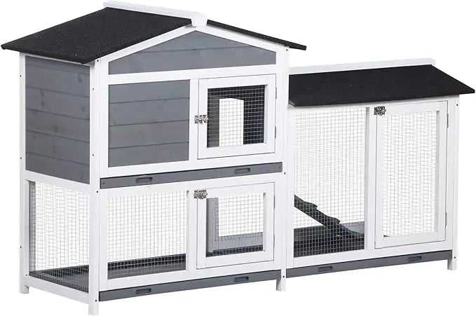 Wooden Bunny Hutch, Guinea Pig Cage, Small Animal Enclosure with Run Area, Removable Tray