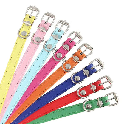 Leather Dog Cat Collar Soft Solid PU Collar For Small Medium Big Dogs Adjustable Puppy Neck Strap Colorful Cute Kitten Necklace