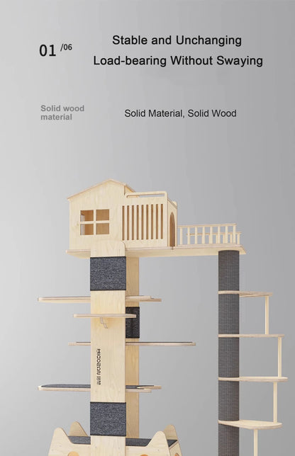 Solid Wood 1 Multi-Level Cat Climbing Frame Large Cat Tower Cat Tree Villa