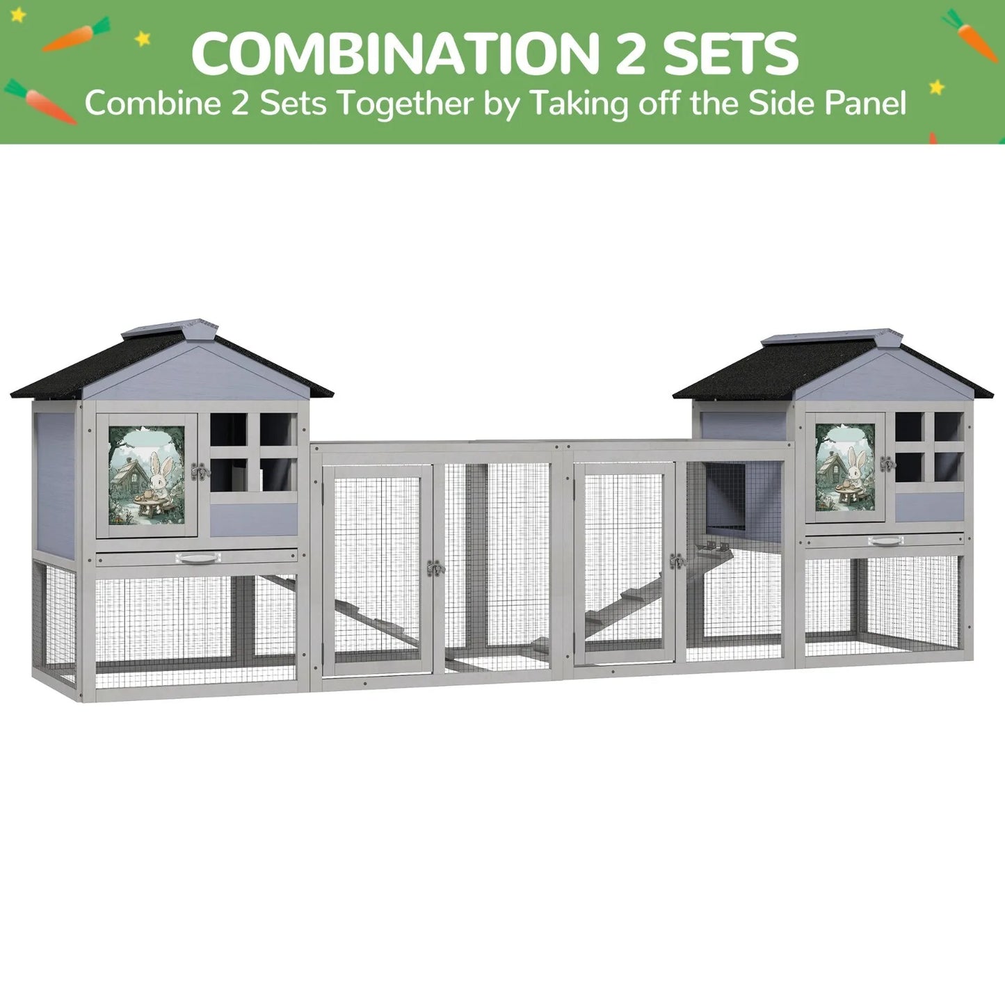 Wooden Rabbit Hutch Cage House Animal with Removable Tray&Roof Outdoor