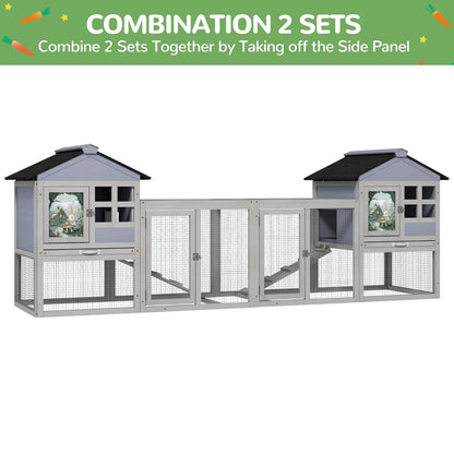 Wooden Rabbit Hutch Cage House Animal with Removable Tray&Roof Outdoor