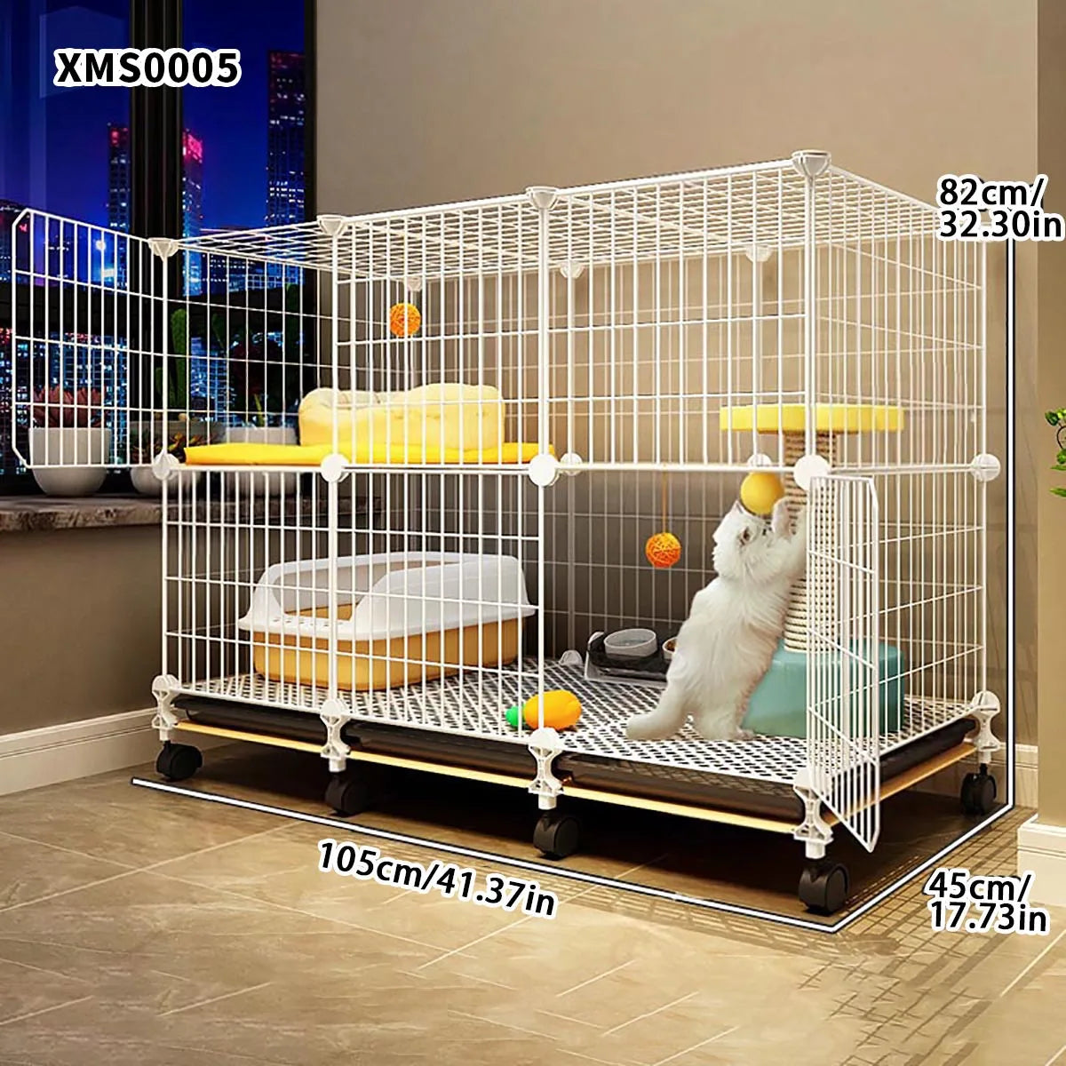 Cat Cage for Home Use, Indoor Double-Layer Villa Cat House, Free Space, Does Not Occupy an Area, Integrated Iron Art Cat Cage