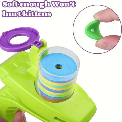 Cat Dog Toy with Colorful Flying Discs Set, Pet Toy Gun Launcher Interactive Toys for Kitten Indoor & Outdoor Training Chasing