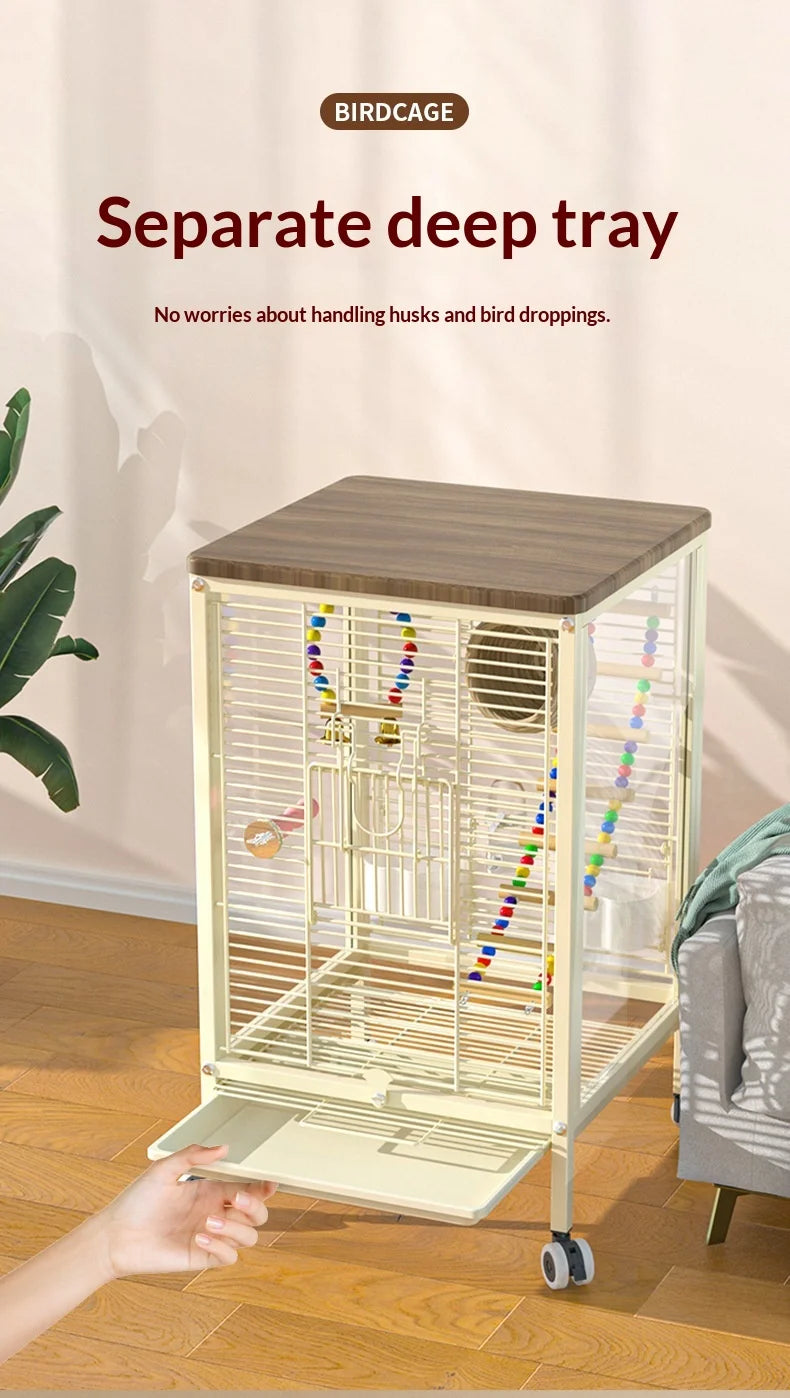 Large Parrot Cockatiel Bird Cage Nests Breeding Villa High Visibility Panels Horizontal Bar Anti Spill Tray Easy Clean Parrot
