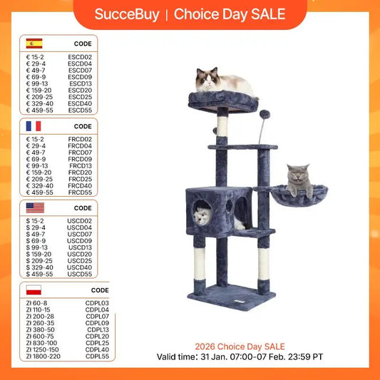 SucceBuy Cat Tree for Indoor Cats 45.2"  Tower with Cat Condo Sisal Scratching Post HammockTop Perch Jumping Platforms Dark Grey