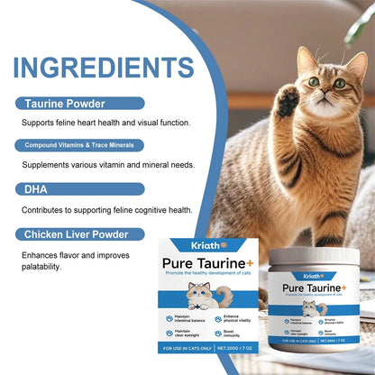 Taurine Powder For Cats Kittys Heart-Vision Daily Well-Ness Gentle On Sensitive Stomachs Cat Nutrient Supplement For Cat Food