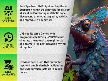 AC100-240V Dimmable LED Reptile UVB light 10W 6H/10H/12H  Timer Snake Turtle Pet Full Spectrum Basking UV Light Heating Lamp 20W