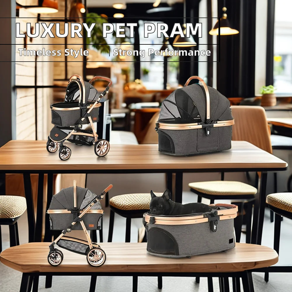 Pet Stroller, Detachable Carrying Basket, Suitable for Cats and Dogs, Spacious and Comfortable Travel, Carrying Soft Cushions