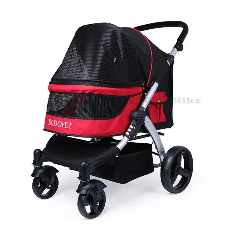 Foldable Large Four-Wheeled Pet Stroller Medium Size for Dogs Samo Golden Retriever Outing Dog Cart Comfortable Go out Stroller