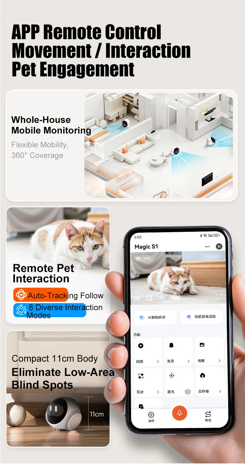 Famue Smart Robot Camera 5G WiFi HD 2K Camera Pet Tracking Laser Indicator TUYA Pet Camera Auto Charging Auto Obstacle Avoidance