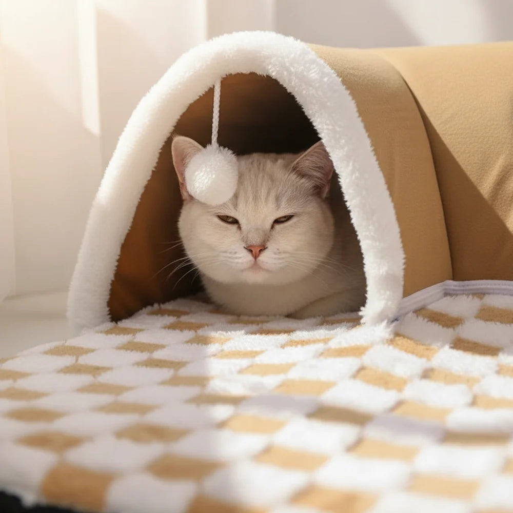 Cat Bed Tunnel Cat Play Tunnel Warm Shelter Tent House Toys for Dog Pet Animal Indoor Outdoor Wall-Corner Games Outside