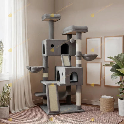 Cat Tree with Hammock and Scratching Post Tower, cat House, Cat Toys Tower, K01, Dark Gray