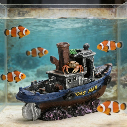Pirate Ship Aquarium Ornament Resin Sunken Shipwreck Fish Tank Hideout Cave Betta Habitat Underwater Landscape Decoration
