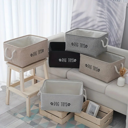 1PC Pet Toy Storage Basket, Woven Polyester Organizer for Dog and Cat Supplies, Clothing, Snacks, Toys