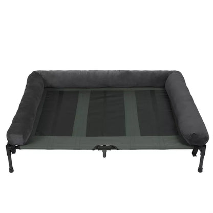 BINGOPAW Outdoor Elevated Dog Bed Cooling Raised Pet Lounger Bed Mesh Cot Sleep Camping Bed with Detachable Plush Bolster