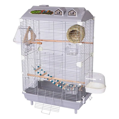 Birdcage for Budgerigars - Large Villa-Style British-Inspired Metal Display Cage with Horizontal Wire Base for Parakeets